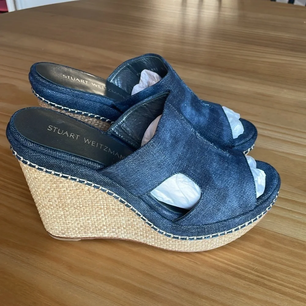 Like‎ New! Stuart Weitzman Espadrille Denim Wedges